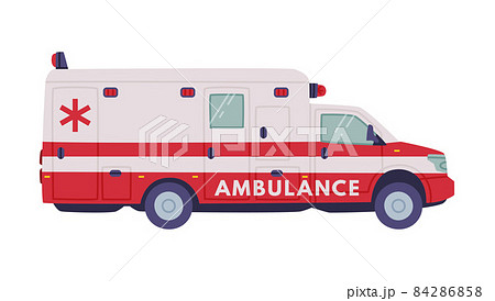 Van or Truck with Siren as Ambulance Emergency Rescue Service Vehicle and Medical Care Transport Vector Illustration 84286858