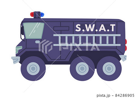 Truck with Siren as SWAT Vehicle or Rescue Vehicle and Police Tactical Unit Vector Illustration Truck with Siren as SWAT Vehicle or Rescue Vehicle and Police Tactical Unit Vector Illustration 84286905