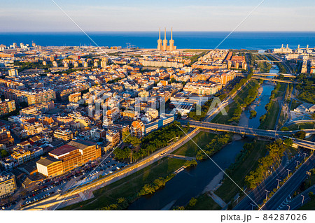 Aerial view of Badalona and Sant Adria de Besos on Besos river, Spain Aerial view of Badalona and Sant Adria de Besos on Besos river, Spain 84287026