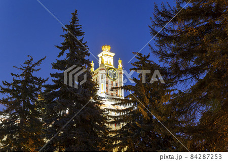 The Main building of Lomonosov Moscow State University on Sparrow Hills (autumn evening). It is the highest-ranking Russian educational institution. Russia The Main building of Lomonosov Moscow State University on Sparrow Hills (autumn evening). It is the highest-ranking Russian educational institution. Russia 84287253