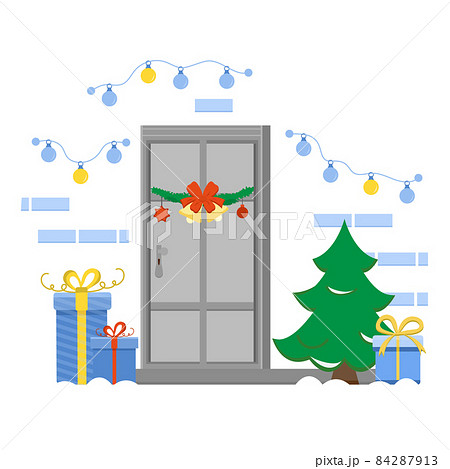 Happy New Year Merry Christmas Tree Holiday Door 84287913