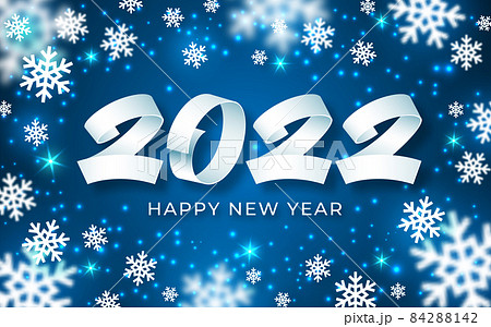 2022 happy new year background. Numeral text calligraphy banner. Abstract snowflakes white blue 3d greeting card. Christmas magic time poster template. Winter holiday concept vector illustration 84288142