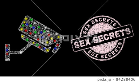 Grunge Sex Secrets Stamp and Glowing Mesh Web CCTV Camera 84288406