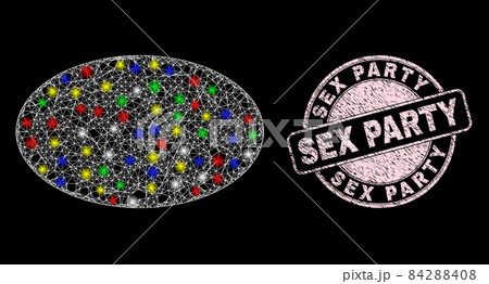 Scratched Sex Party Stamp and Glare Mesh Web Ellipse 84288408