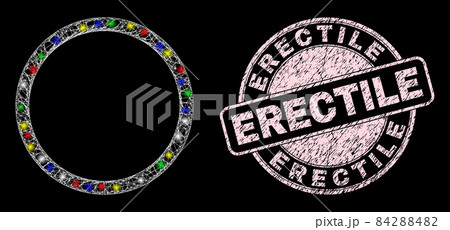 Grunge Erectile Stamp Seal and Shiny Net Hatched Contour Circle Grunge Erectile Stamp Seal and Shiny Net Hatched Contour Circle 84288482