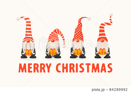 Merry Christmas Greeting Card. Vector Christmas Cute Gnome with Caps Set in Flat Style Isolated. Design Template for Merry Christmas and Happy New Year Banner. Cartoon Kids Character - Funny Gnomes Merry Christmas Greeting Card. Vector Christmas Cute Gnome with Caps Set in Flat Style Isolated. Design Template for Merry Christmas and Happy New Year Banner. Cartoon Kids Character - Funny Gnomes 84289992