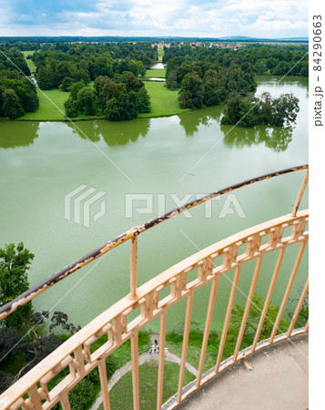 Castle lake, Dyje river and popular Lednice castle in the large park, 84290663