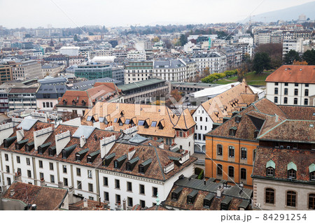 Geneva city bird eye view, Switzerland. Cityscape with old houses 84291254