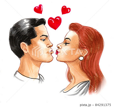 Man and woman in love. Ink and watercolour, drawing 84291375