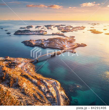 Aerial view of beautiful mountains, small islands in the sea Aerial view of beautiful mountains, small islands in the sea 84291406