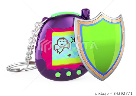 Electronic game, pets pocket game with shield, 3D rendering Electronic game, pets pocket game with shield, 3D rendering 84292771