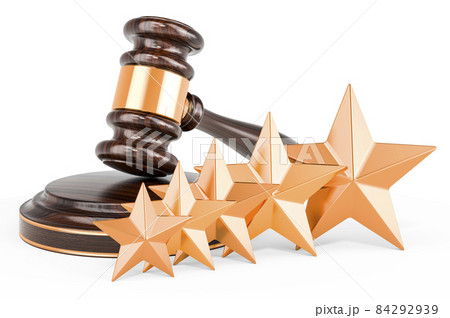 Wooden gavel with five golden stars. 3D rendering Wooden gavel with five golden stars. 3D rendering 84292939