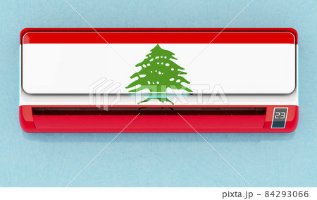 Air conditioner with Lebanese flag on the wall. House climate control system in Lebanon. 3D rendering 84293066