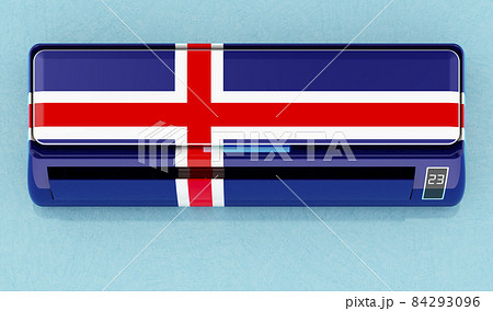 Air conditioner with Icelandic flag on the wall. House climate control system in Iceland. 3D rendering Air conditioner with Icelandic flag on the wall. House climate control system in Iceland. 3D rendering 84293096
