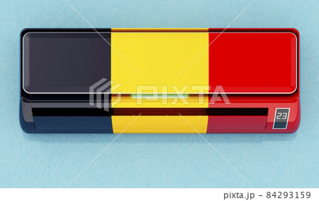 Air conditioner with Chadian flag on the wall. House climate control system in Chad. 3D rendering 84293159