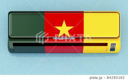 Air conditioner with Cameroonian flag on the wall. House climate control system in Cameroon. 3D rendering 84293162