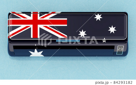 Air conditioner with Australian flag on the wall. House climate control system in Australia. 3D rendering 84293182