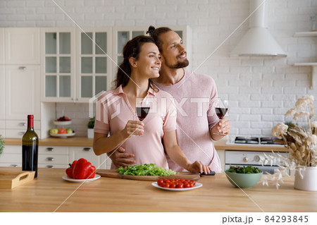Loving bonding young couple dreaming at home. 84293845
