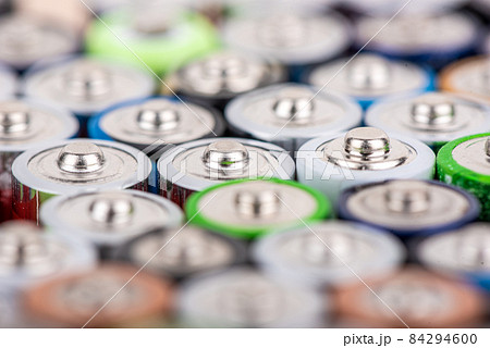 Selective focus on top of rows of AAA batteries. Selective focus on top of rows of AAA batteries. 84294600