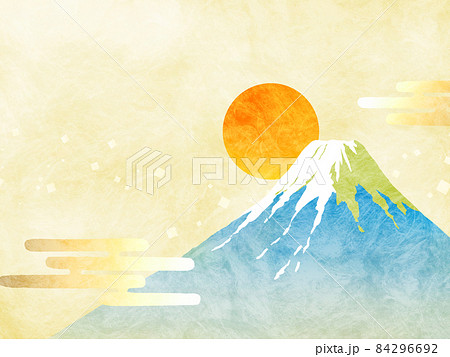 富士山と太陽の背景イラスト 世界遺産 和風素材のイラスト素材