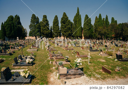 Venice, Italy - Sep, 2021: Architecture inside Cimitero di San Michele, Venice 84297082