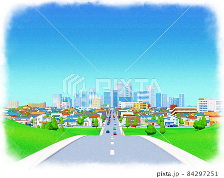 街並み 　道路　水彩画風　手描き風イラスト 84297251