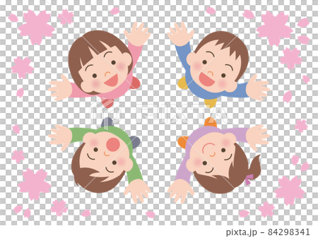 桜を見上げる子供たち 84298341