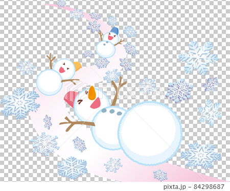雪の滑り台で遊ぶ雪だるま_ピンク 84298687