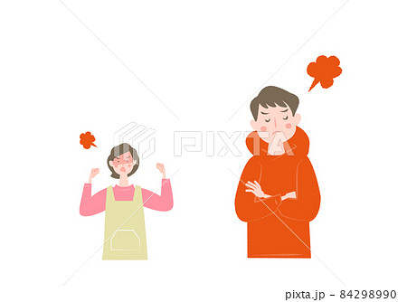 怒るエプロンの女性と男の子 84298990