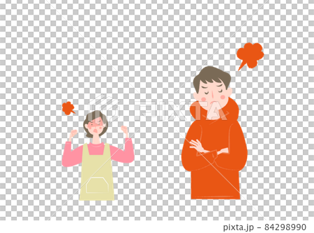 怒るエプロンの女性と男の子 84298990