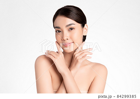 Beautiful young asian woman with clean fresh skin on white background, Face care, Facial treatment, Beautiful young asian woman with clean fresh skin on white background, Face care, Facial treatment, 84299385