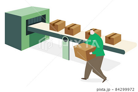 ベルトコンベアの商品を運ぶスタッフ 84299972