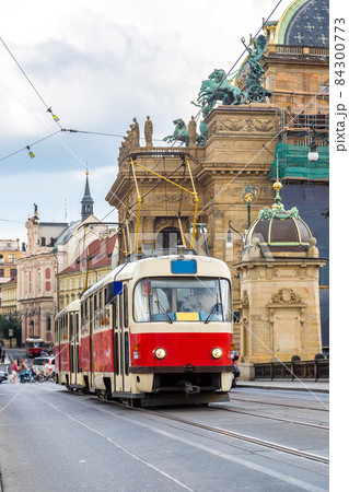 Prague red Tram detail, Czech Republic Prague red Tram detail, Czech Republic 84300773