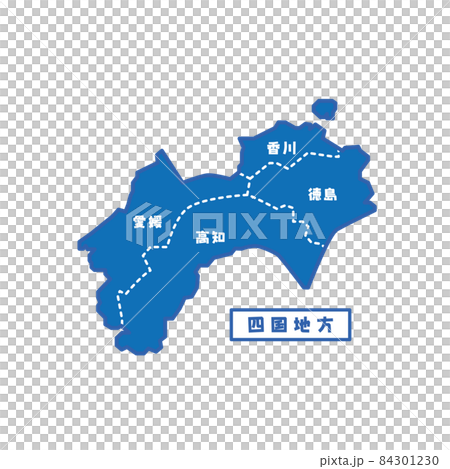 日本の地域図 四国地方 シンプル青 84301230