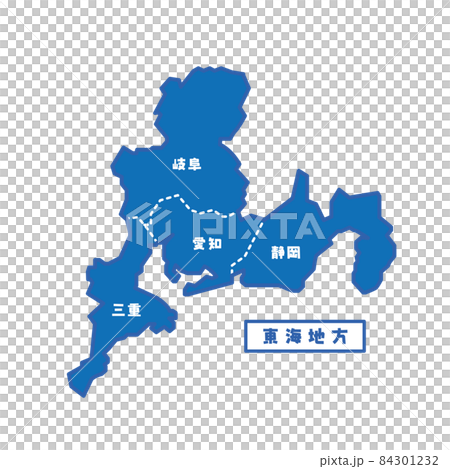 Regional map of Japan Tokai region Simple blue - Stock Illustration ...