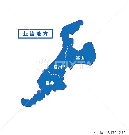 日本の地域図 北陸地方 シンプル青