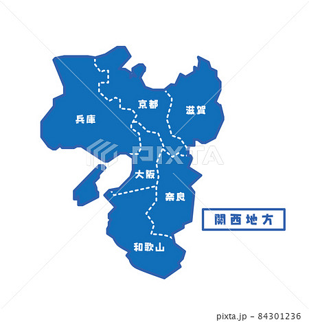 日本の地域図 関西地方 シンプル青のイラスト素材