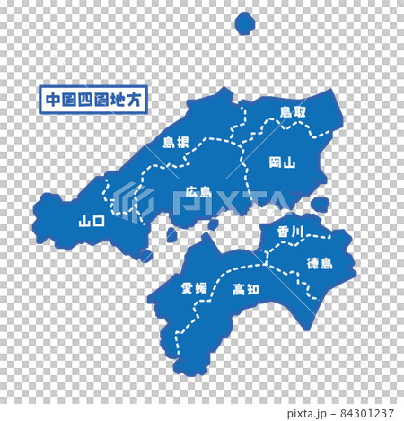 日本中國四國地區地圖 簡單的藍色 84301237
