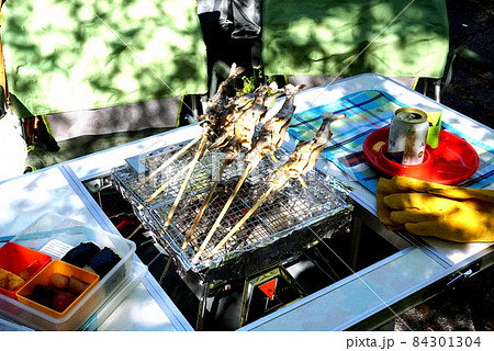 釣ったアマゴを塩焼きに 釣ったアマゴを塩焼きに 84301304