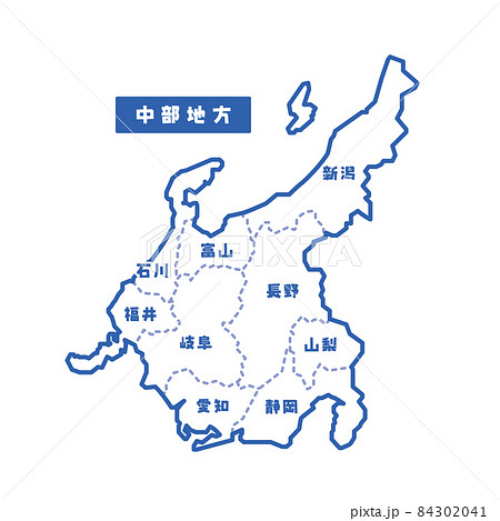 日本の地域図 中部地方 シンプル白地図のイラスト素材