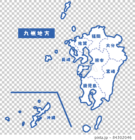 日本の地域図 九州地方 シンプル白地図 84302046