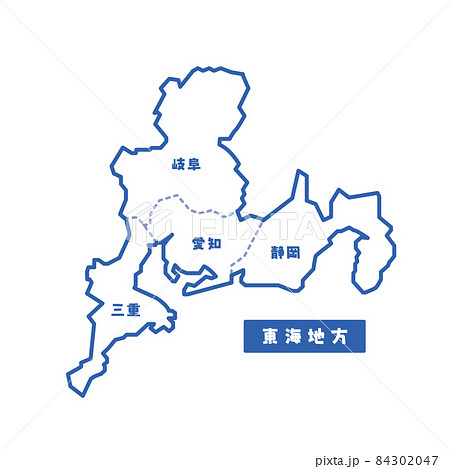 日本の地域図 東海地方 シンプル白地図のイラスト素材