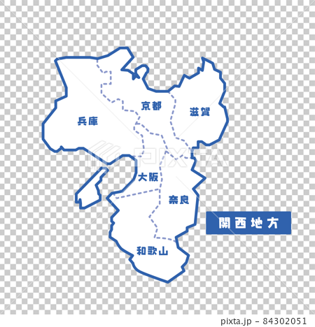 日本の地域図 関西地方 シンプル白地図のイラスト素材