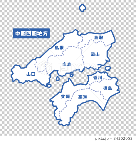日本の地域図 中国四国地方 シンプル白地図のイラスト素材