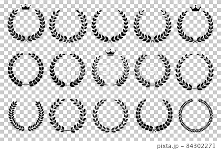 モノクロのシンプルな月桂冠イラストセットのイラスト素材 モノクロのシンプルな月桂冠イラストセットのイラスト素材