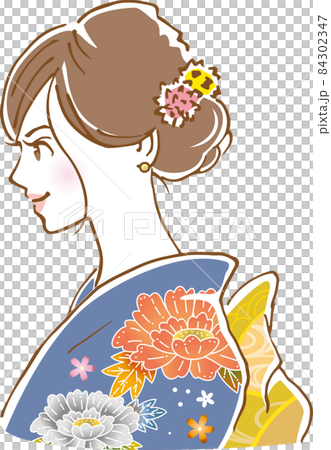 穿著振袖的年輕女子的形象插圖（成人儀式） 84302347