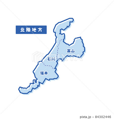 日本の地域図 北陸地方 シンプル淡青