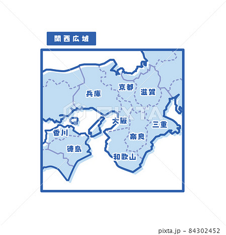 日本の地域図 関西広域 シンプル淡青