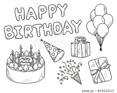 Birthday Black And White Handwritten Stock Illustration