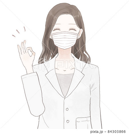 OKサインを出す、不織布マスクを着用している女性医師 84303866